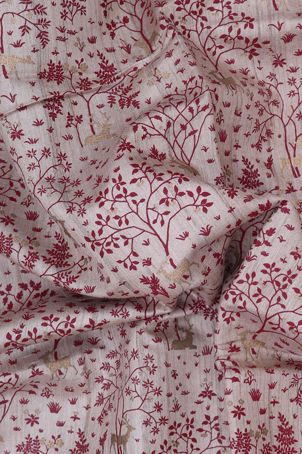 Tussar Silk Saree In Cream Color With Floral Design