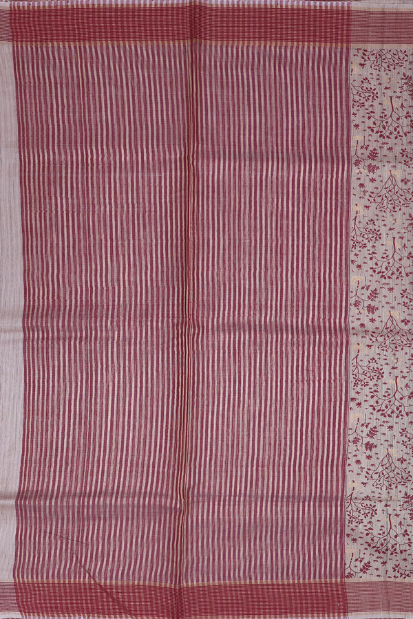 Tussar Silk Saree In Cream Color With Tree Printed Design
