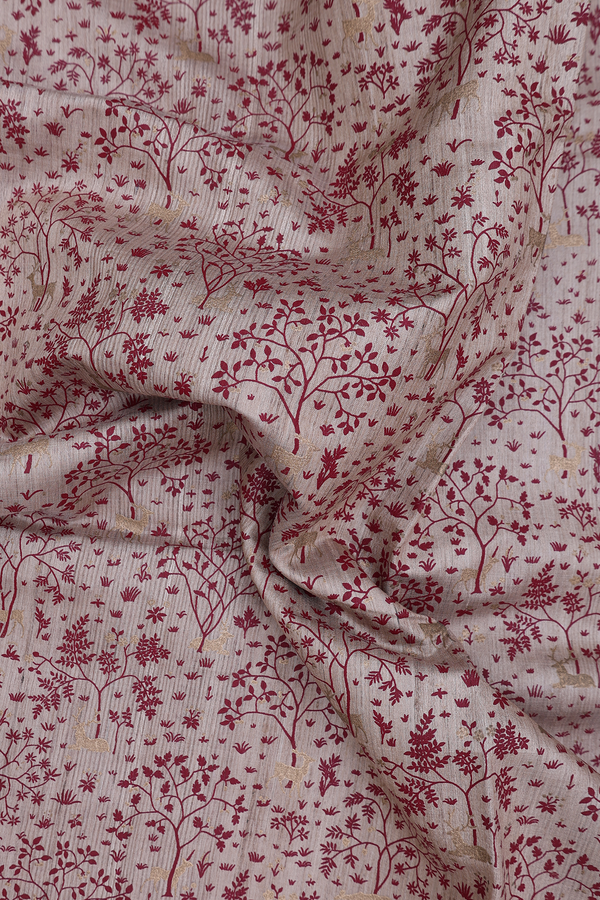 Tussar Silk Saree In Cream Color With Tree Printed Design