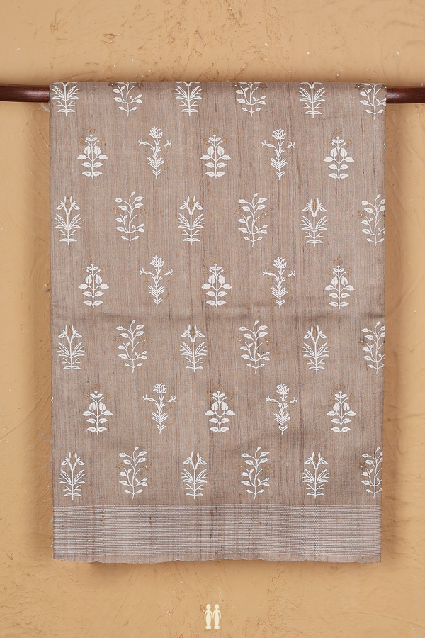 Tussar Silk Saree In Pastel Brown With Floral Printed Design