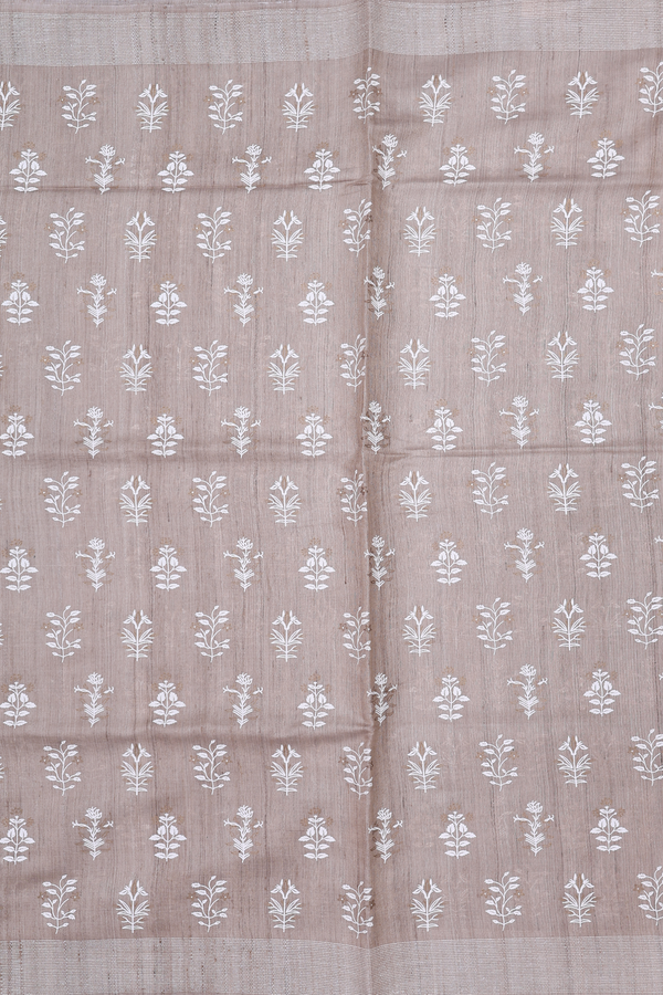 Tussar Silk Saree In Pastel Brown With Floral Printed Design