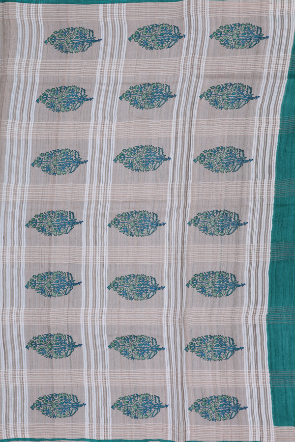 Tussar Silk Saree In Light Brown With Stripes Design