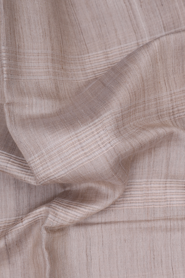 Tussar Silk Saree In Light Brown With Stripes Design