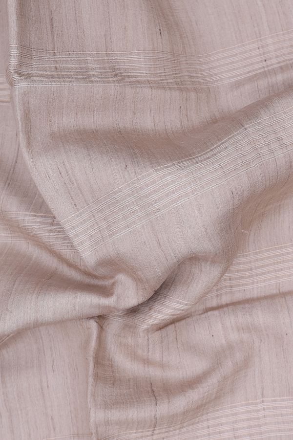 Tussar Silk Saree In Light Brown With Stripes Design