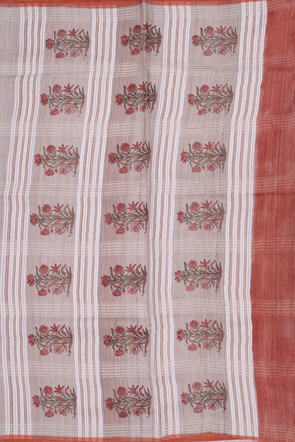 Tussar Silk Saree In Light Brown With Stripes Design