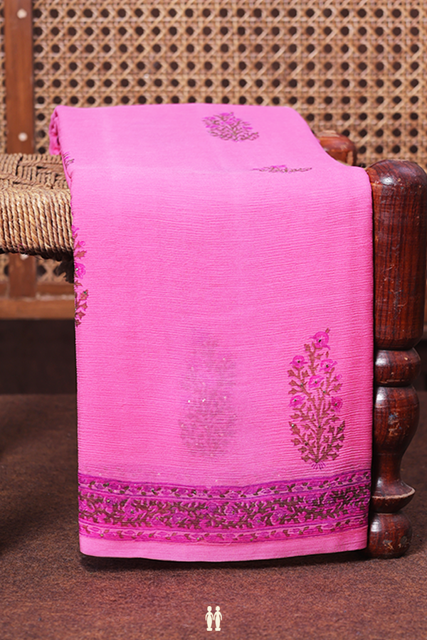Chiffon Saree In Pink With Floral Printed Design