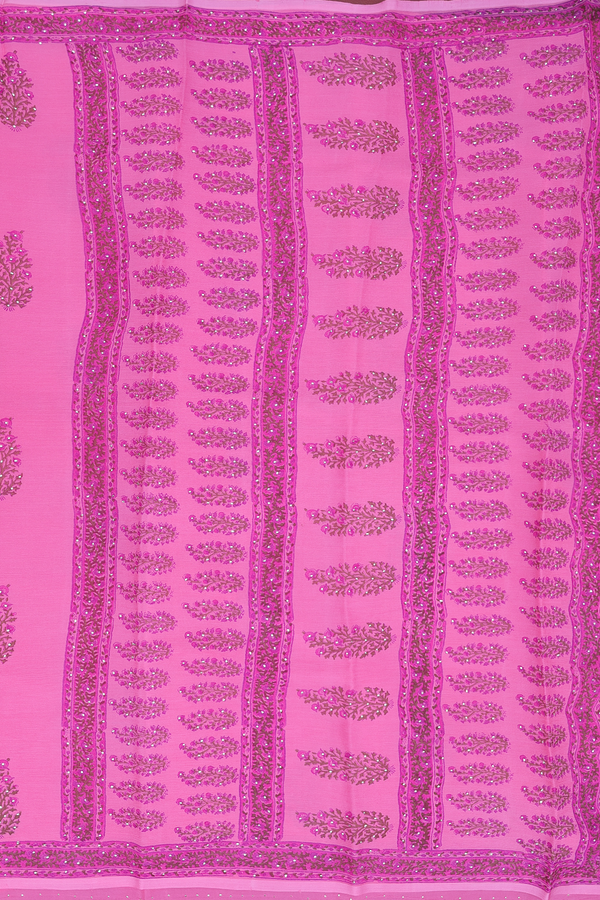 Chiffon Saree In Pink With Floral Printed Design