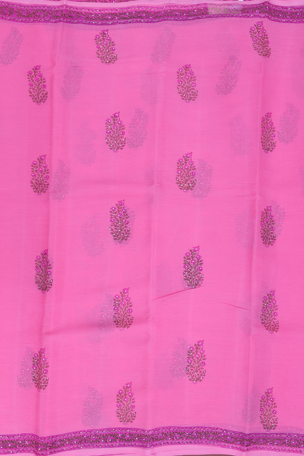 Chiffon Saree In Pink With Floral Printed Design