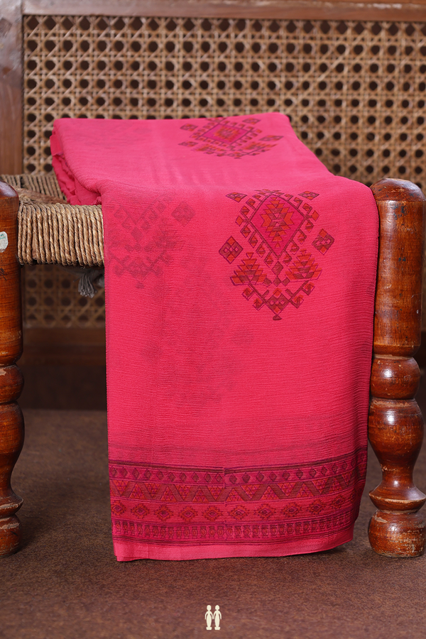 Chiffon Saree In Pink With Printed Design