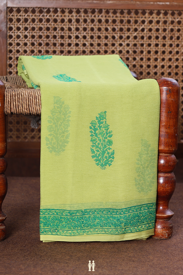 Chiffon Saree In Green With Floral Design