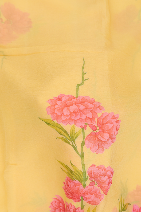 Chiffon Saree In Yellow With Floral Printed Design