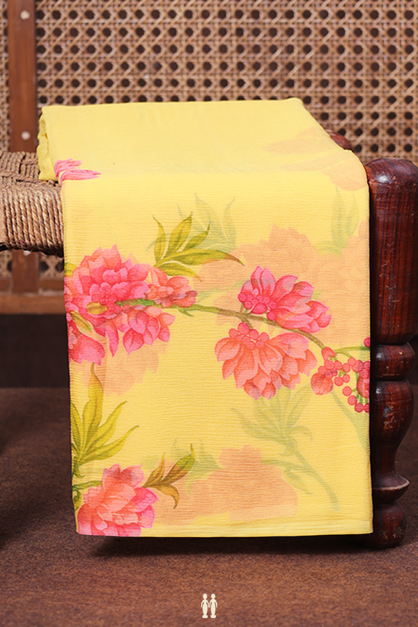 Chiffon Saree In Yellow With Floral Printed Design