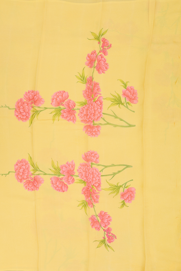 Chiffon Saree In Yellow With Floral Printed Design