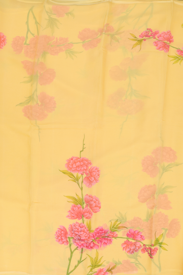 Chiffon Saree In Yellow With Floral Printed Design