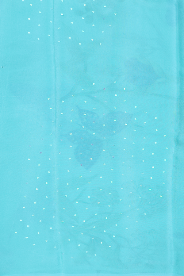 Chiffon Saree In Tiffany Blue With Butterfly Design