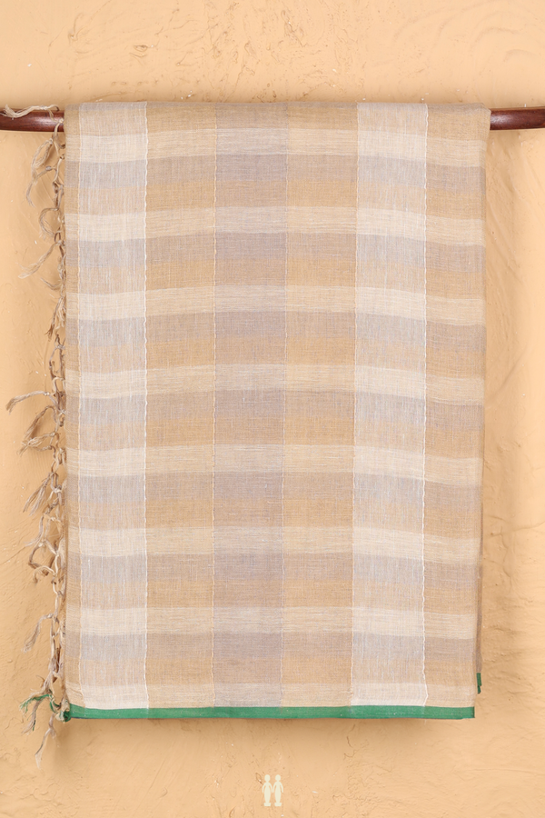 Linen Saree In Shades Of Brown With Checks Design