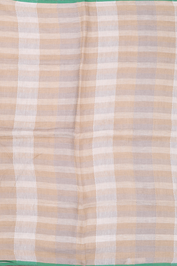 Linen Saree In Shades Of Brown With Checks Design