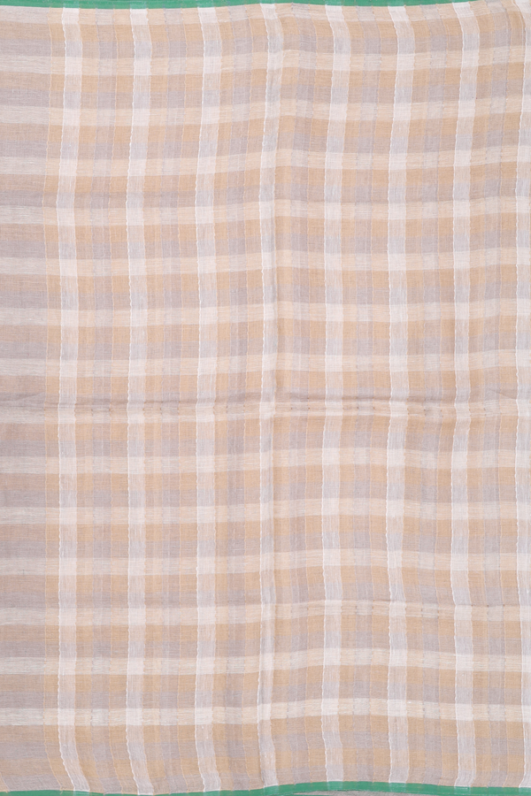 Linen Saree In Shades Of Brown With Checks Design