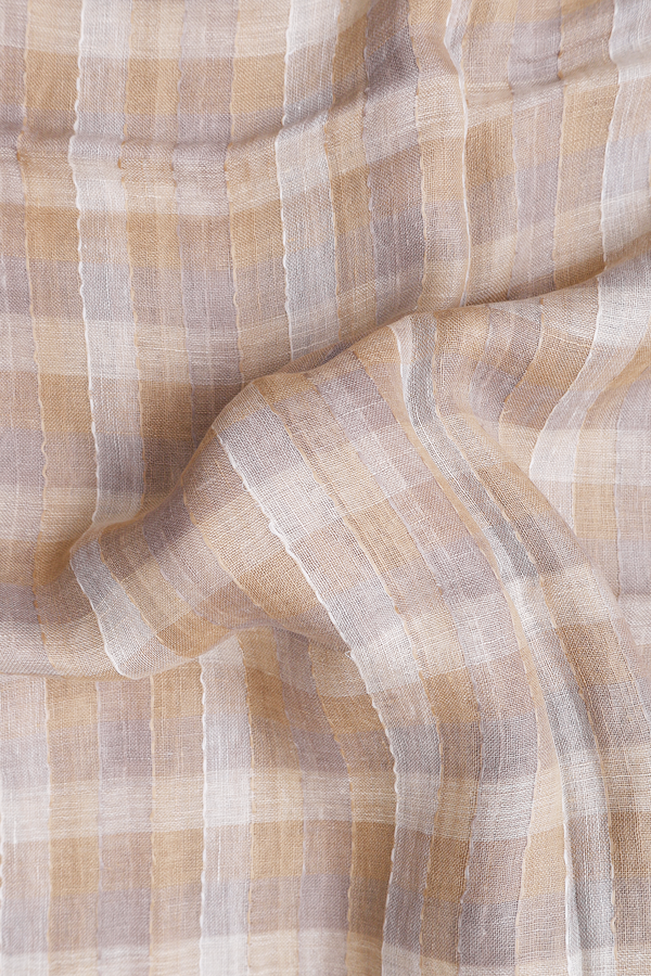 Linen Saree In Shades Of Brown With Checks Design