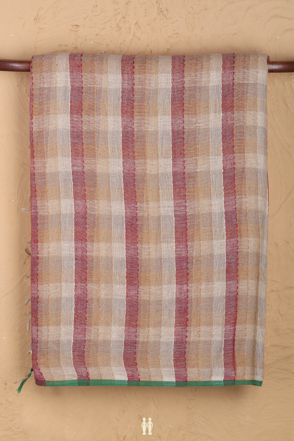 Linen Saree In Multicolor With Checks Design