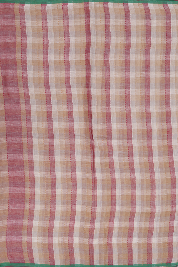 Linen Saree In Multicolor With Checks Design