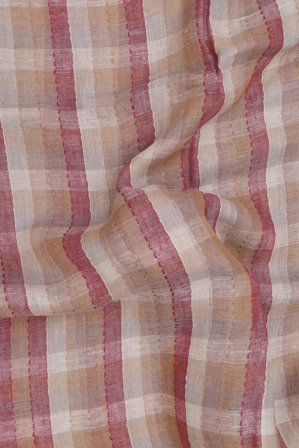 Linen Saree In Multicolor With Checks Design