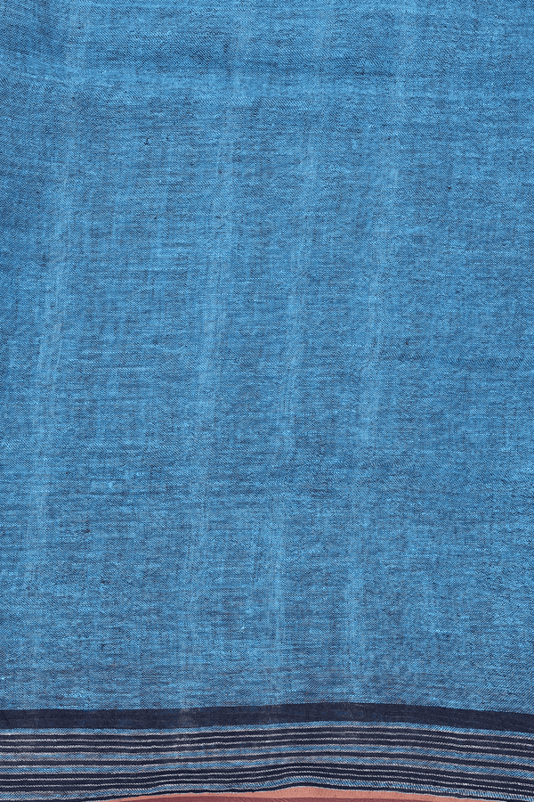 Linen Saree In Plain Blue With Stripes Border