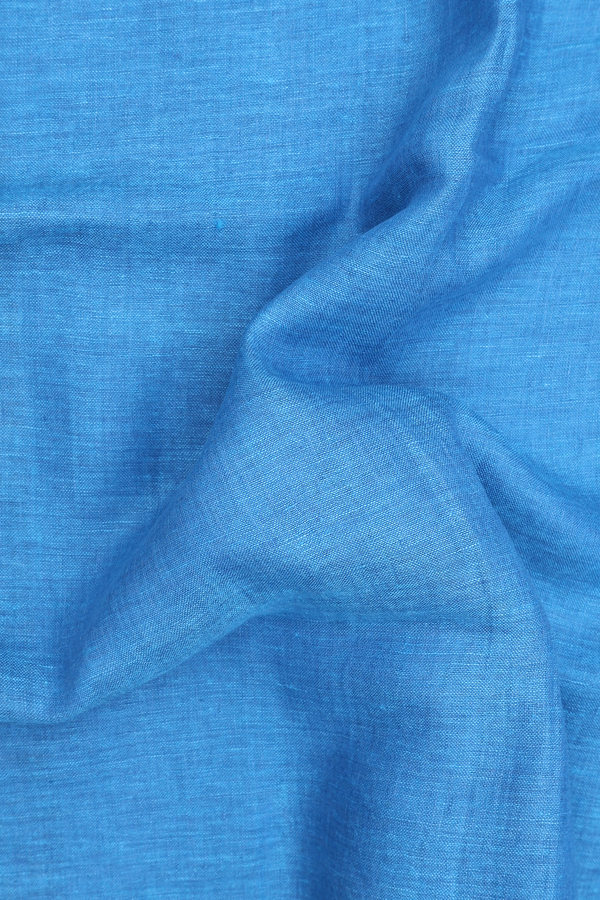 Linen Saree In Plain Blue With Stripes Border