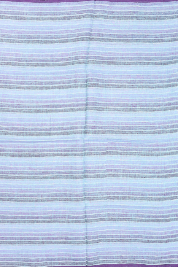 Linen Saree In Blue With Stripes Design