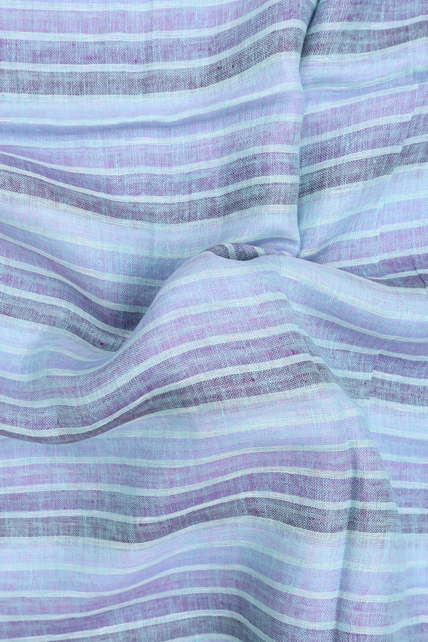 Linen Saree In Blue With Stripes Design