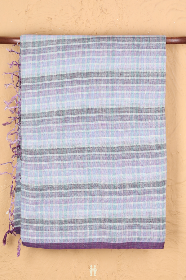 Linen Saree In Blue With Stripes Design