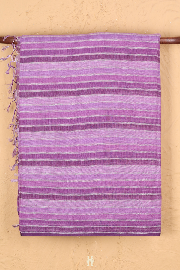 Linen Saree In Shades Of Purple With Stripes Design