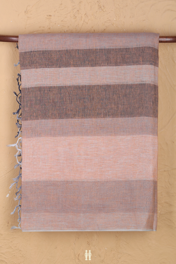 Linen Saree In Multicolor With Stripes Design