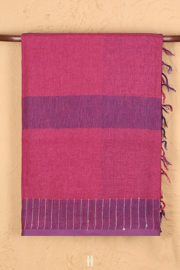 Linen Saree In Pink And Purple With Stripes Design