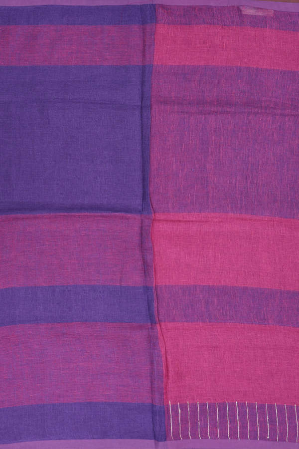 Linen Saree In Pink And Purple With Stripes Design