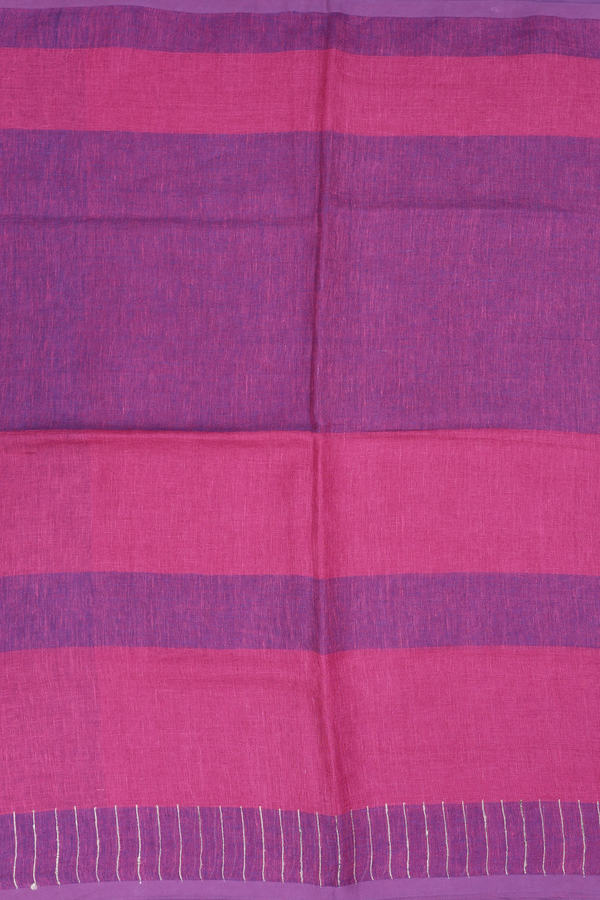 Linen Saree In Pink And Purple With Stripes Design