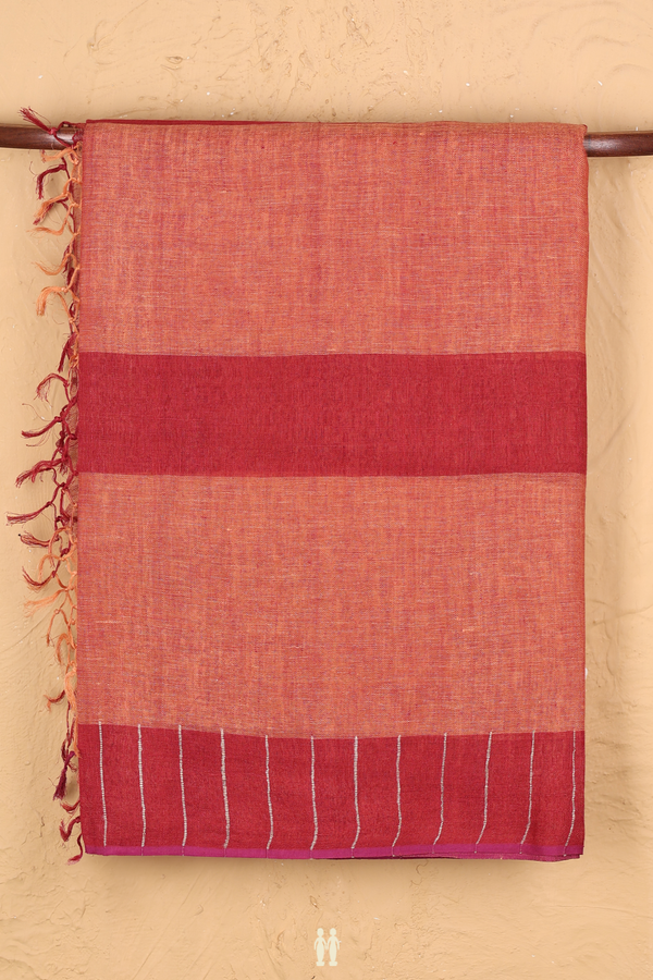 Linen Saree In Red And Orange With Stripes Design