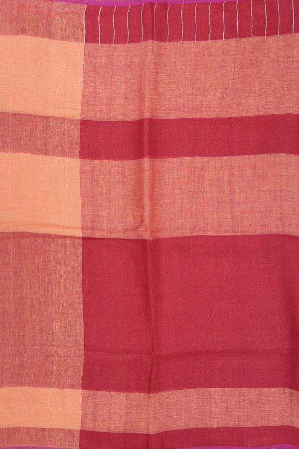 Linen Saree In Red And Orange With Stripes Design