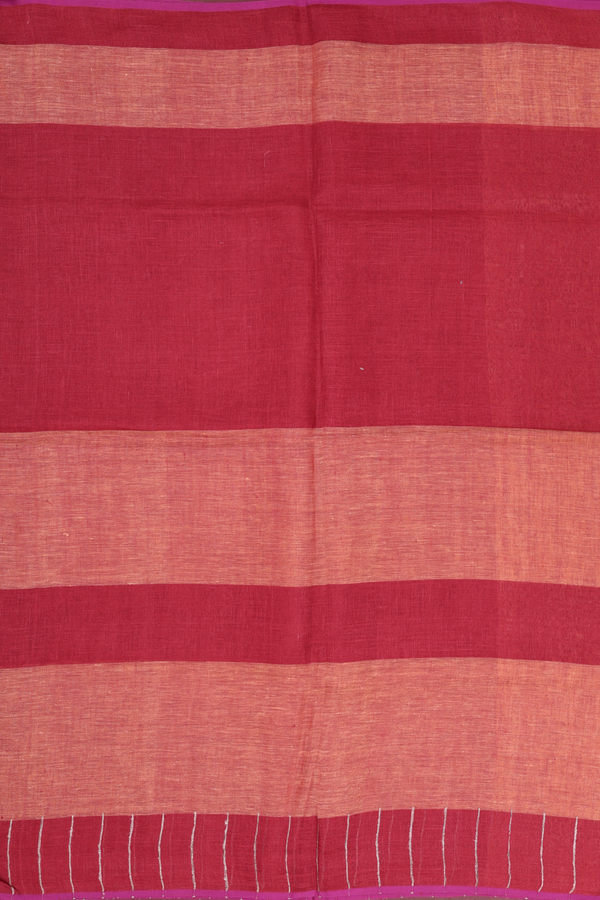 Linen Saree In Red And Orange With Stripes Design