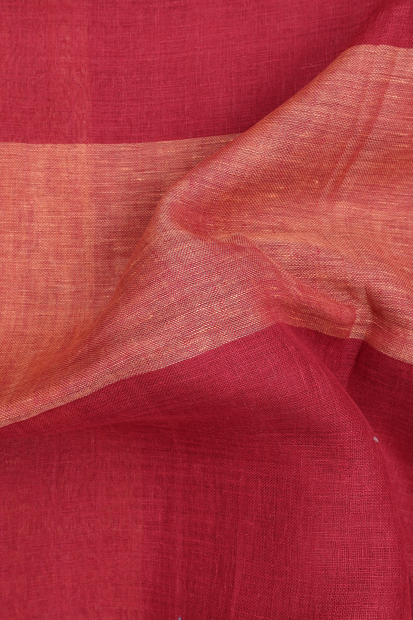 Linen Saree In Red And Orange With Stripes Design