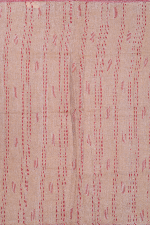 Linen Saree In Brown With Threadwork Pallu