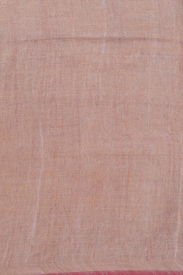 Linen Saree In Brown With Threadwork Pallu