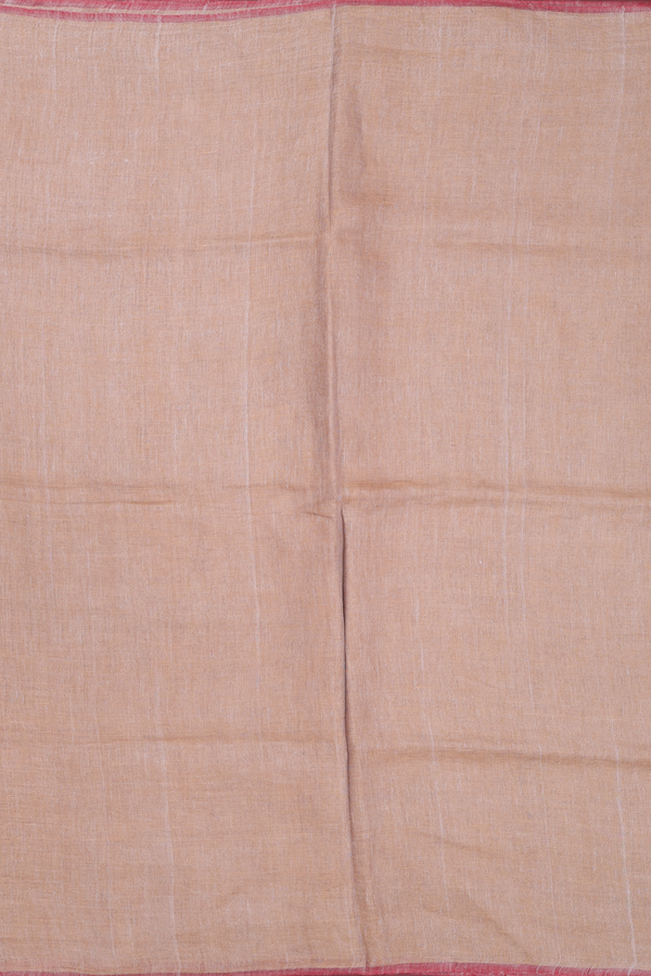 Linen Saree In Brown With Threadwork Pallu