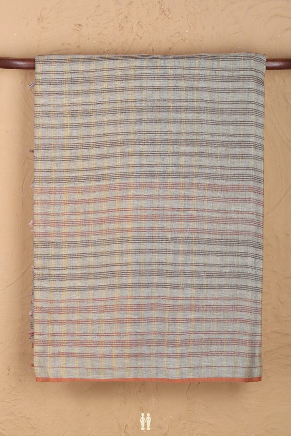 Linen Saree In Dusty Green With Stripes Design