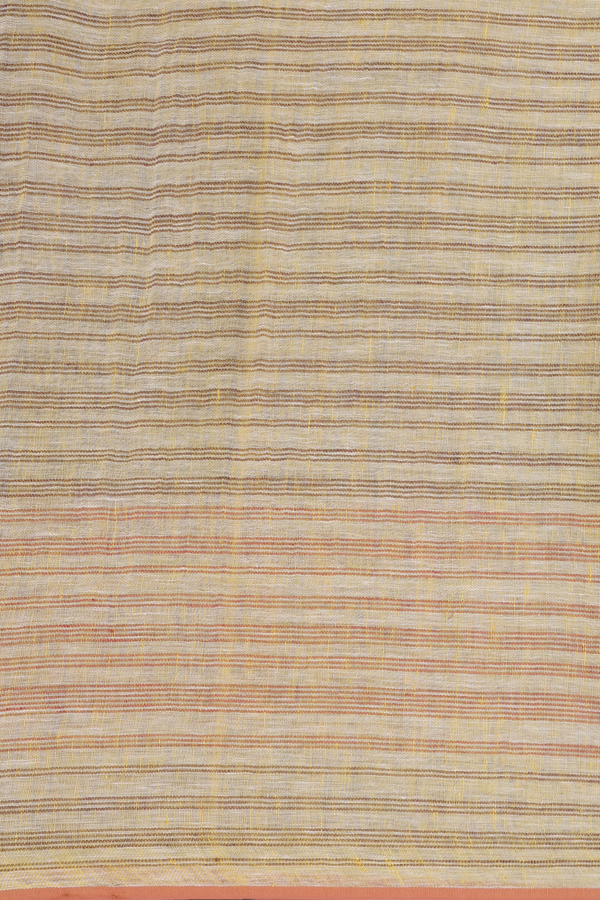Linen Saree In Dusty Green With Stripes Design