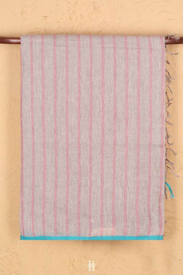Linen Saree In Brown With Stripes Design