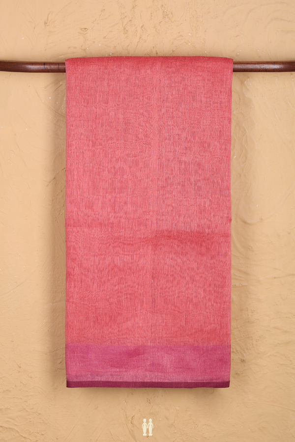 Linen Saree In Pink With Contrast Border