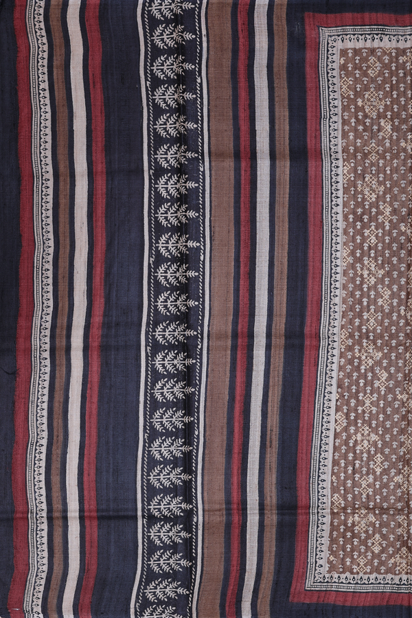 Tussar Silk Saree In Brown With Printed Design