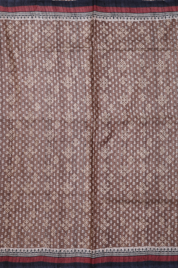 Tussar Silk Saree In Brown With Printed Design