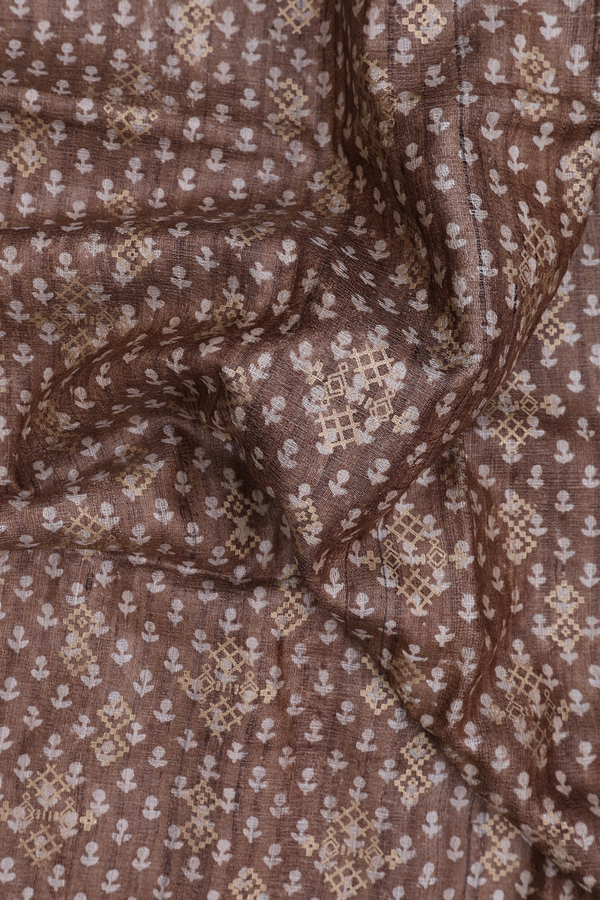 Tussar Silk Saree In Brown With Printed Design